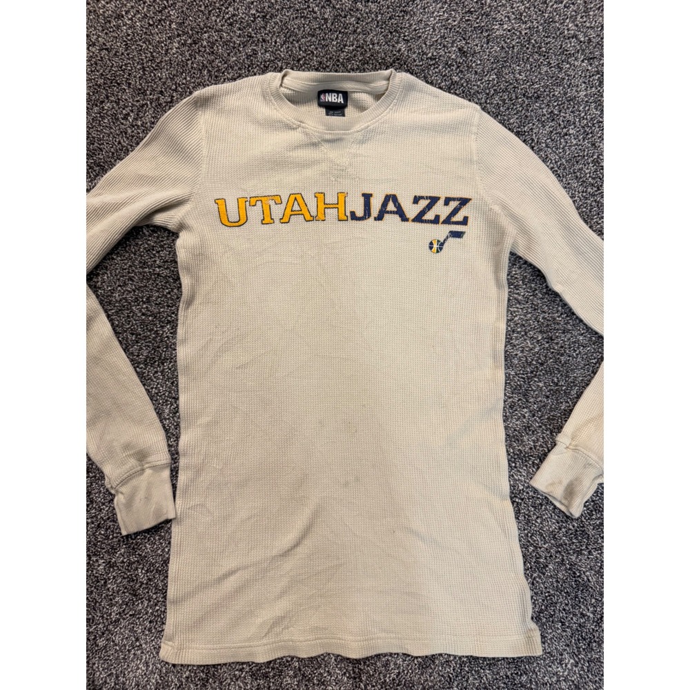 NBA Utah Jazz Mens Small‎ Long Sleeve Waffle Knit Thermal Shirt Beige Logo